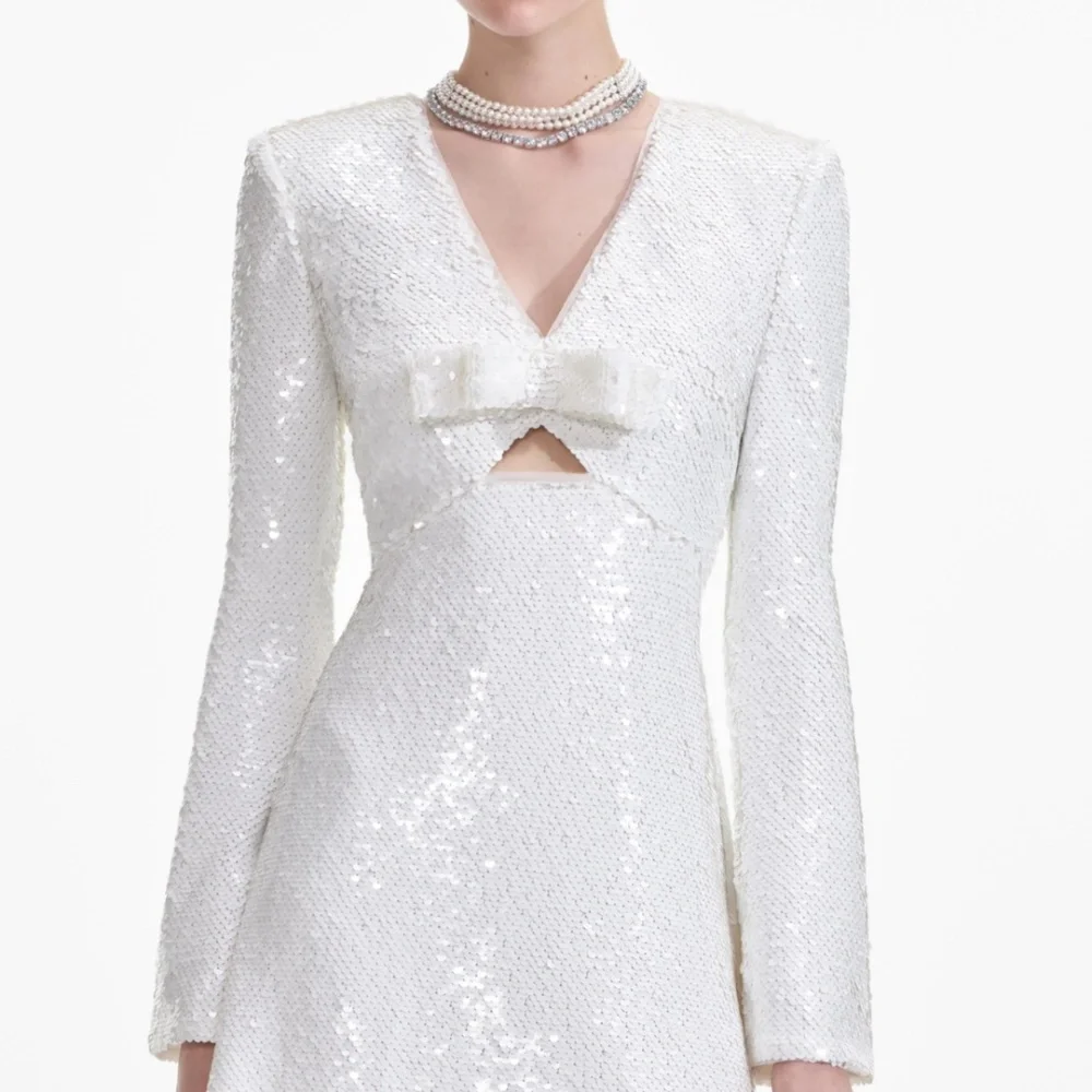 self-portrait White Sequin Mini Dress Size US8 - MSRP $585 -  NWT - Picture 4 of 9